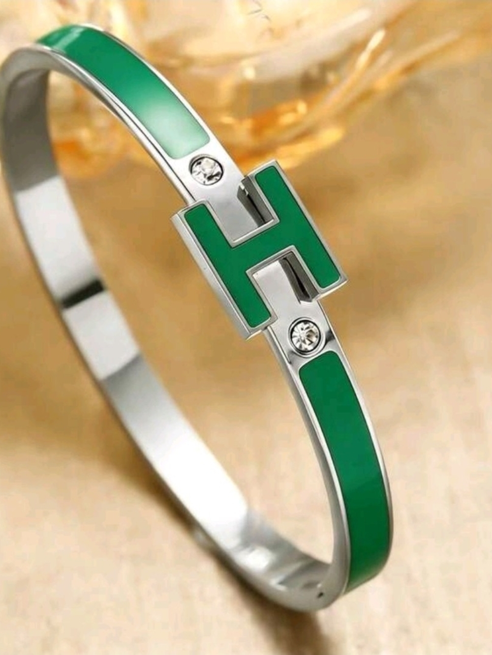 Green Enamel H Accent Bangle Bracelet - Women's Jewelry